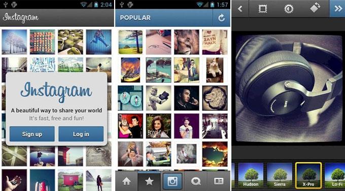 Instagram für Android: Anmeldung, Beliebte Fotos und Bildbearbeitung.